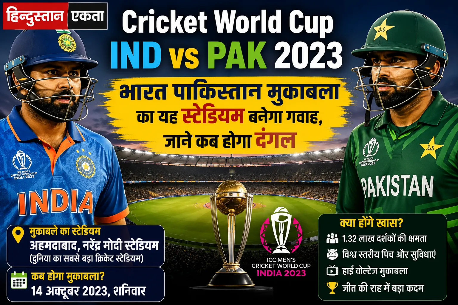 <span class="title-highlight-color">Cricket World Cup IND vs Pak 2023 :</span> भारत पाकिस्तान मुकाबला का यह स्टेडियम बनेगा गवाह,जाने कब होगा दंगल