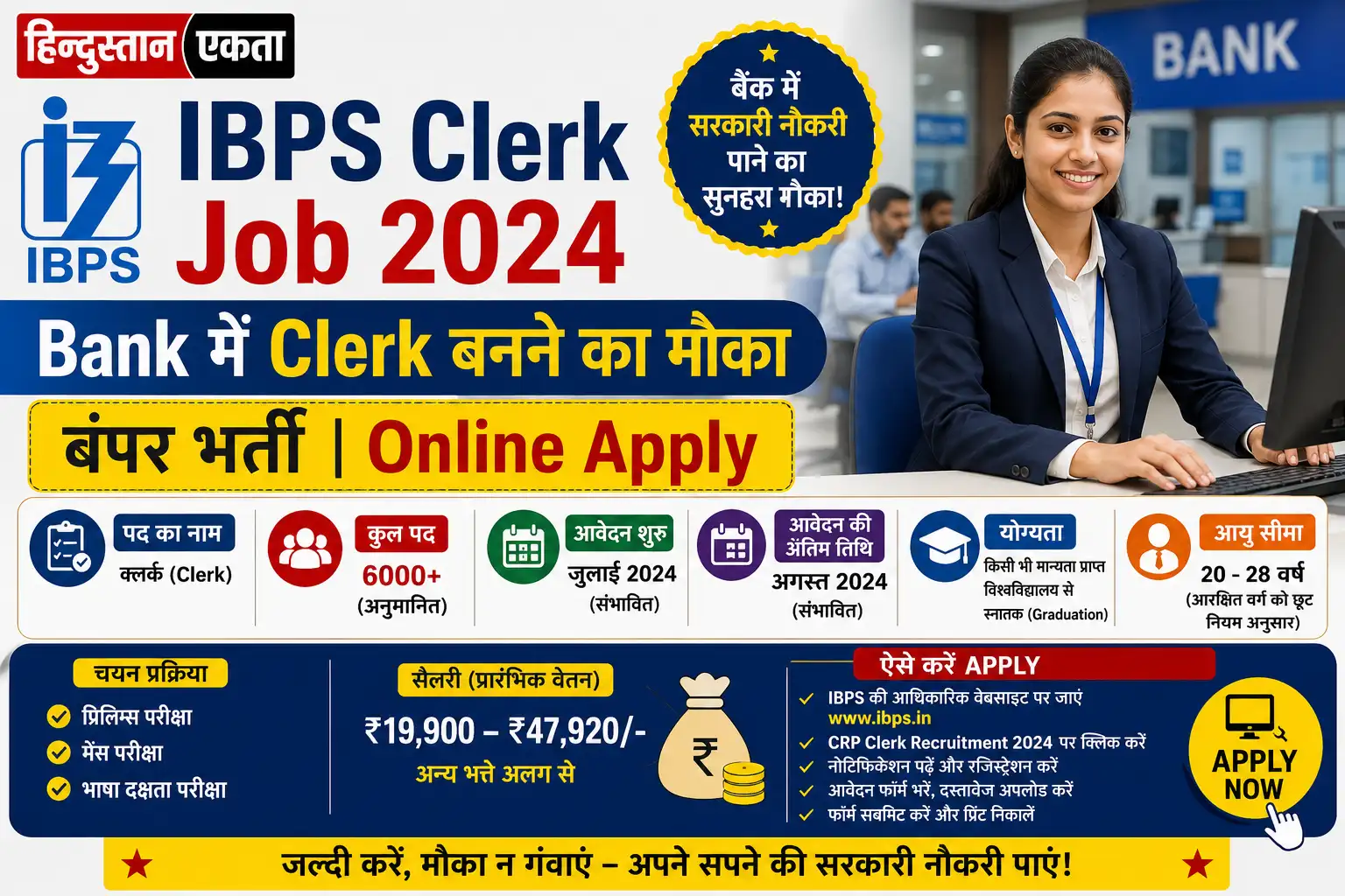 IBPS Clerk Job 2024 | Bank में Clerk बनने का मौका, बंपर भर्ती Online Apply