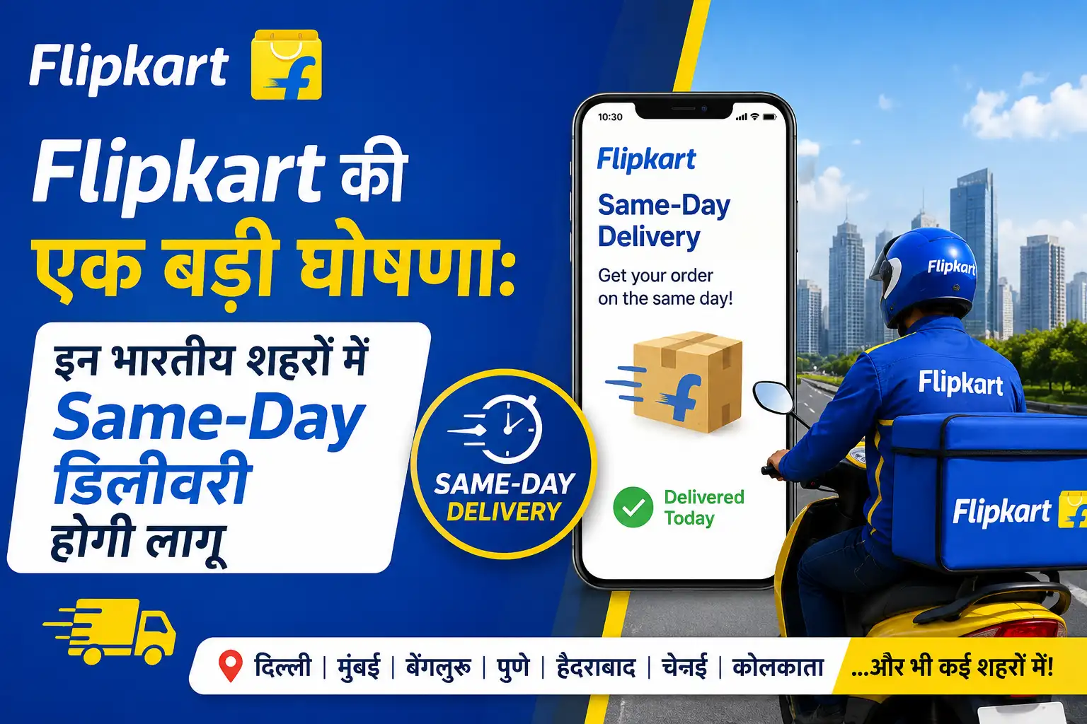 <span class="title-highlight-color">Flipkart की एक बड़ी घोषणा:</span> इन भारतीय शहरों में Same-Day डिलीवरी होगी लागू