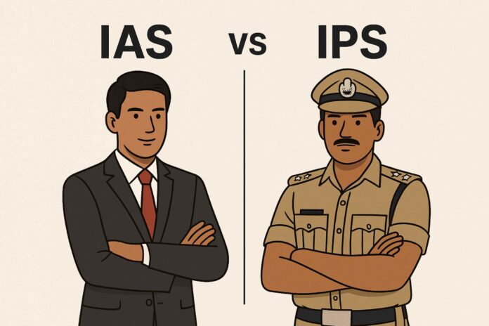 "IAS vs IPS comparison showing difference in roles, powers, salary, training and career path."