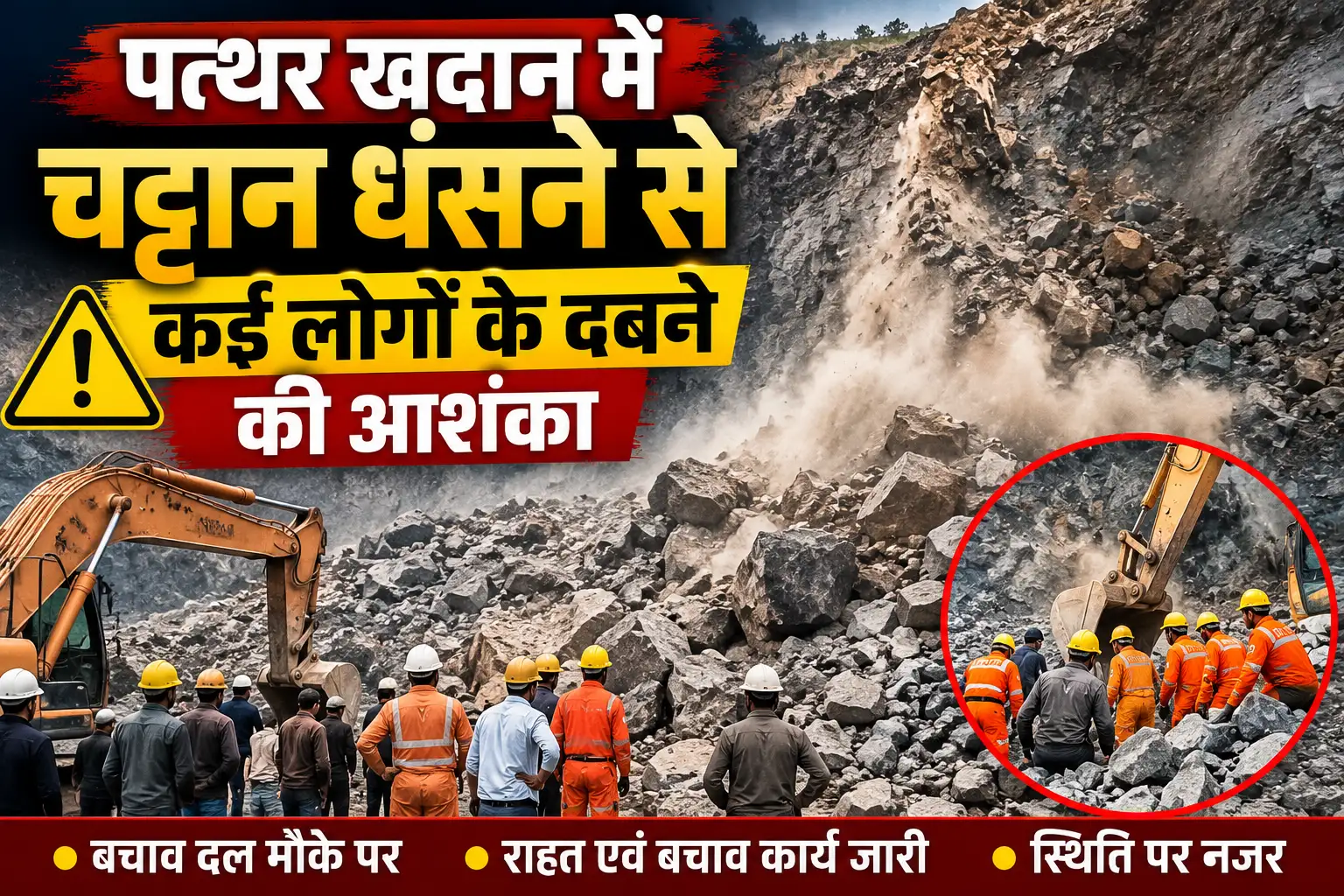 पत्थर खदान में चट्टान धंसने से कई लोगों के दबने की आशंका