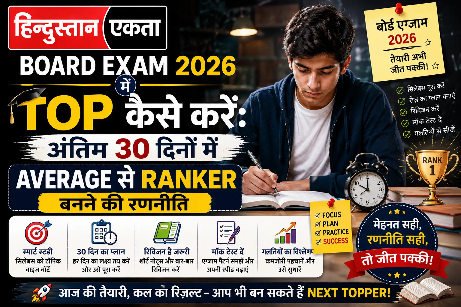 <span class="title-highlight-color">Board Exam 2026 में Top कैसे करें:</span> अंतिम 30 दिनों में Average से Ranker बनने की रणनीति