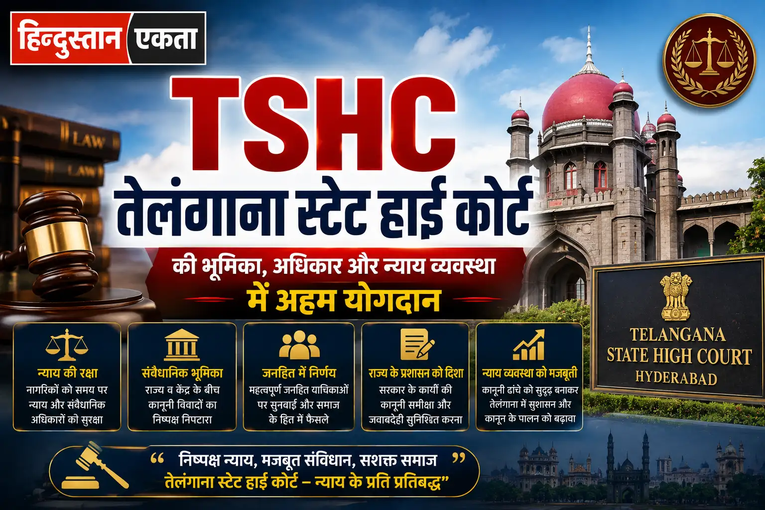 <span class="title-highlight-color">TSHC:</span> तेलंगाना स्टेट हाई कोर्ट की भूमिका, अधिकार और न्याय व्यवस्था में अहम योगदान