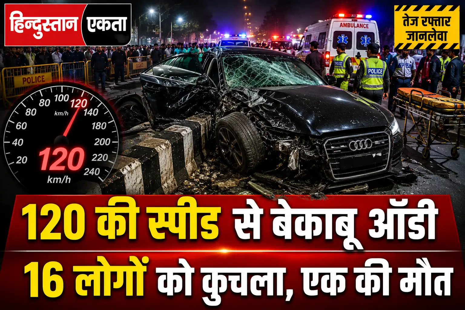 रेसिंग ऑडी ने 120 की स्पीड से बेकाबू होकर डिवाइडर से टकराई सिर में ऐसा छेद, टूटी रीढ़, चकनाचूर पसलियां और बिखरी जिंदगियां, 16 लोगों को कुचला, एक की मौत