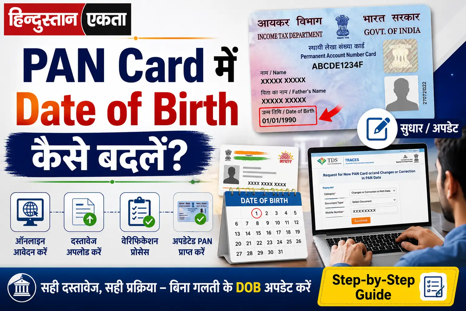 PAN Card me Date of Birth change keise  karen