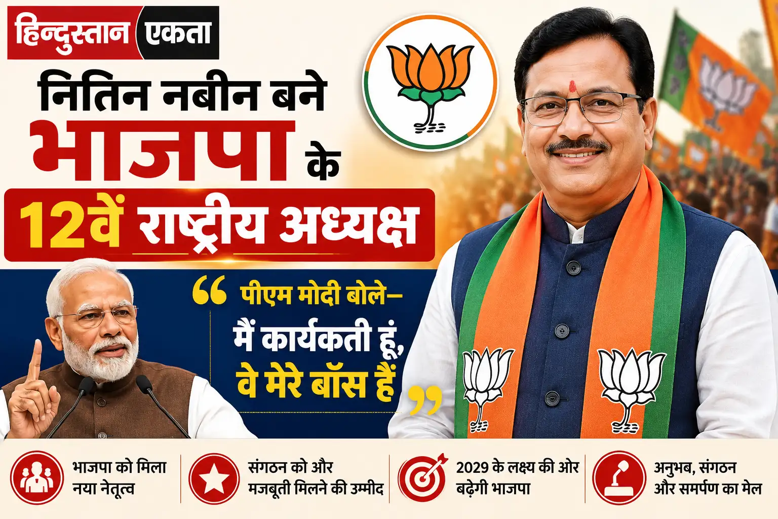 नितिन नबीन बने भाजपा के 12वें राष्ट्रीय अध्यक्ष, पीएम मोदी बोले—मैं कार्यकर्ता हूं, वे मेरे बॉस हैं