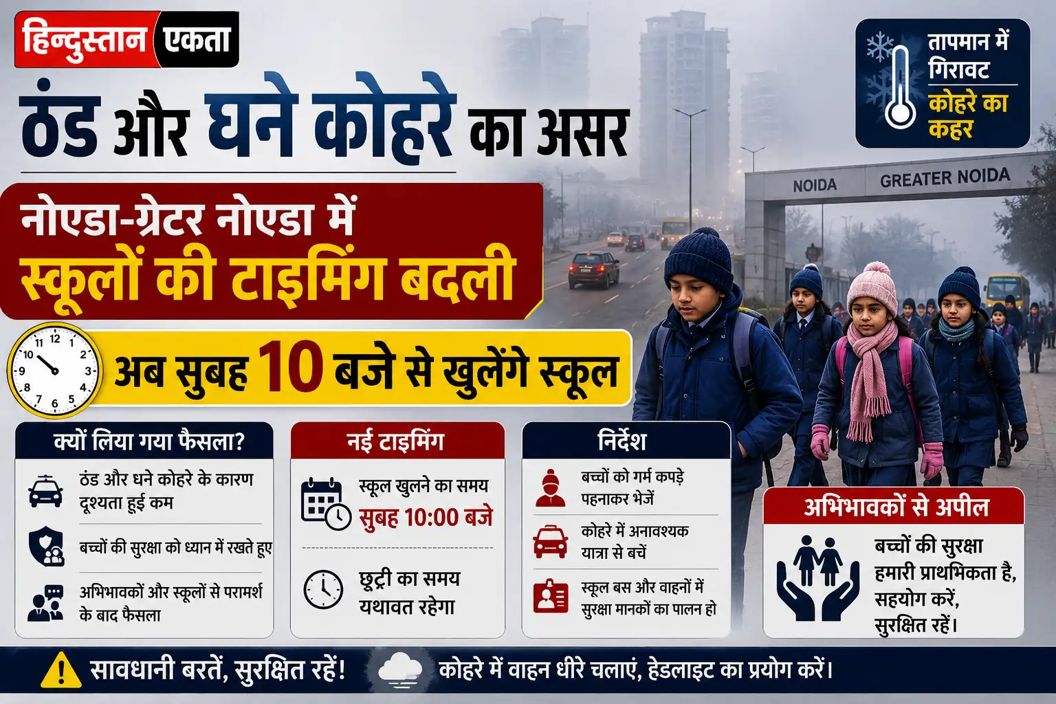 <span class="title-highlight-color">ठंड और घने कोहरे का असर:</span> नोएडा-ग्रेटर नोएडा में स्कूलों की टाइमिंग बदली, सुबह 10 बजे से खुलेंगे स्कूल