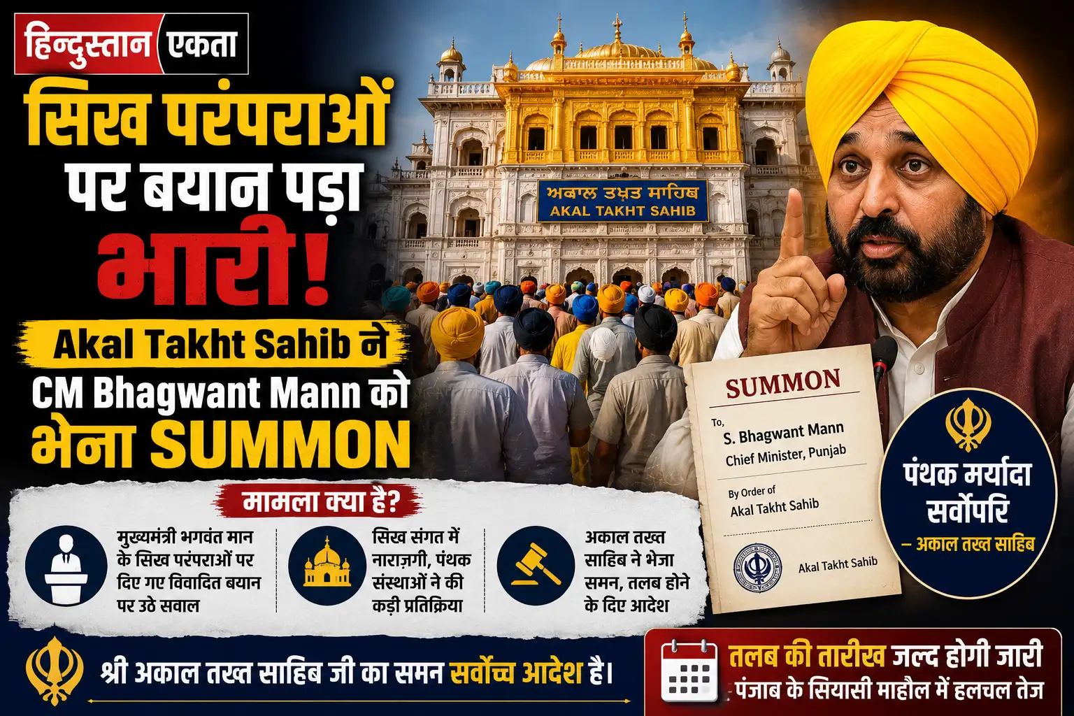 सिख परंपराओं पर बयान पड़ा भारी, Akal Takht Sahib ने CM Bhagwant Mann को भेजा Summon