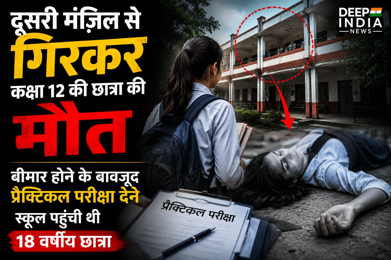 दूसरी मंज़िल से गिरकर कक्षा 12 की छात्रा की मौत, बीमार होने के बावजूद प्रैक्टिकल परीक्षा देने स्कूल पहुंची थी 18 वर्षीय छात्रा