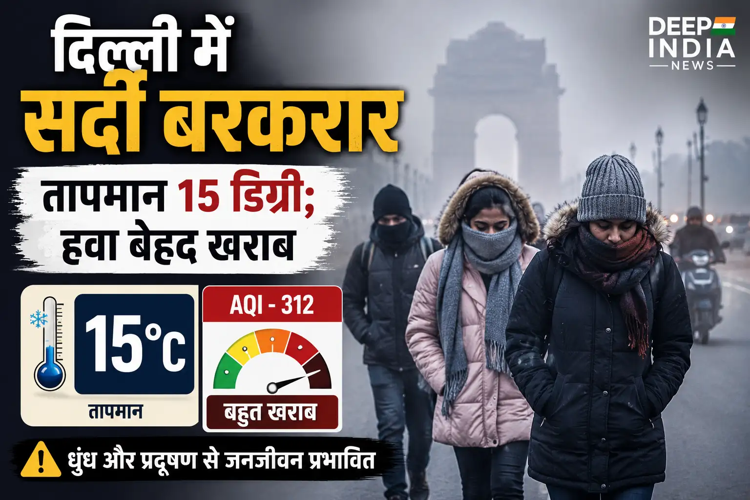 दिल्ली में सर्दी बरकरार, तापमान 15 डिग्री; हवा बेहद खराब