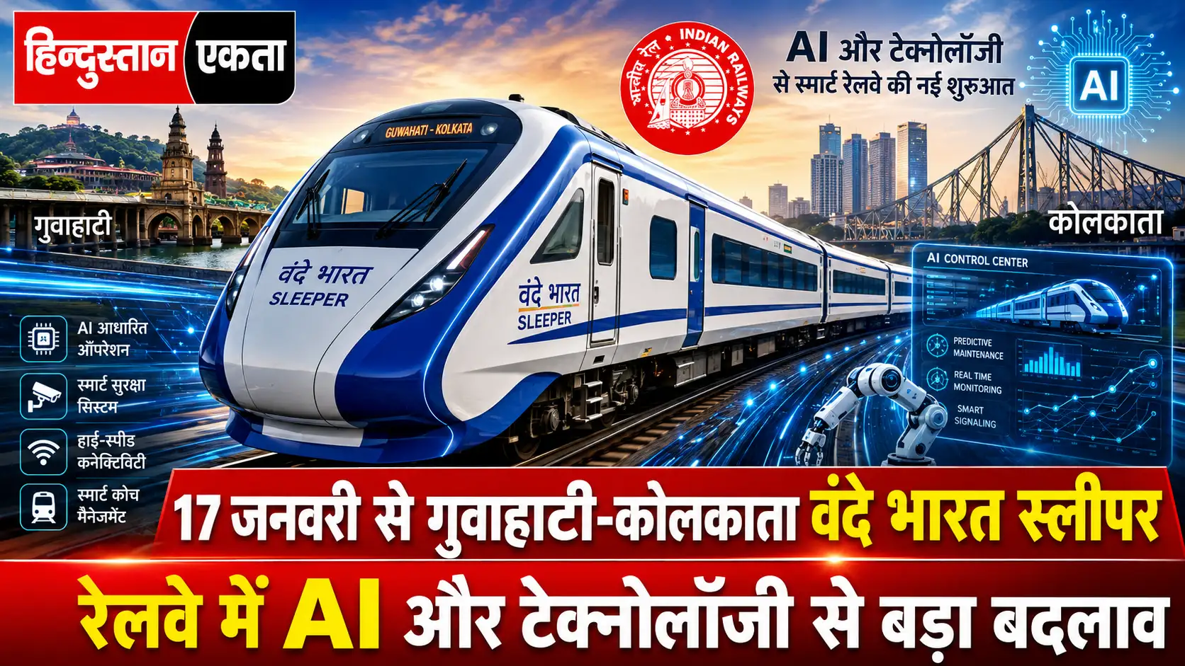 17 जनवरी से गुवाहाटी-कोलकाता वंदे भारत स्लीपर का उद्घाटन,  रेलवे में AI और टेक्नोलॉजी से बड़ा बदलाव