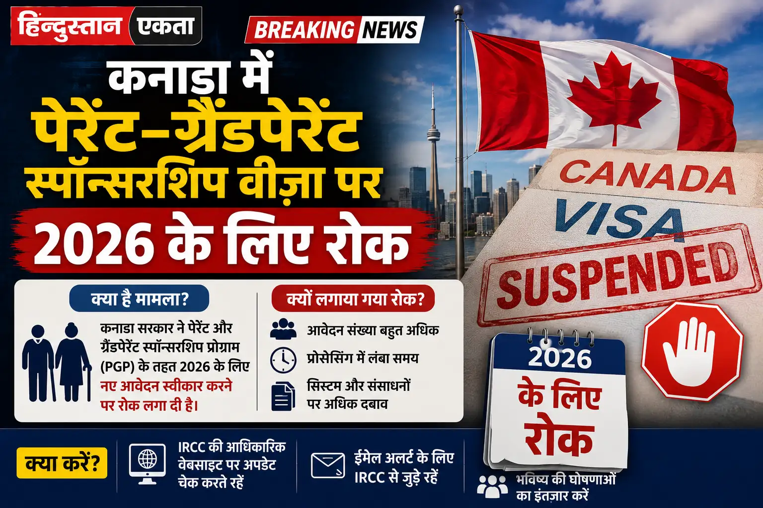 कनाडा में पेरेंट–ग्रैंडपेरेंट स्पॉन्सरशिप वीज़ा पर 2026 के लिए रोक