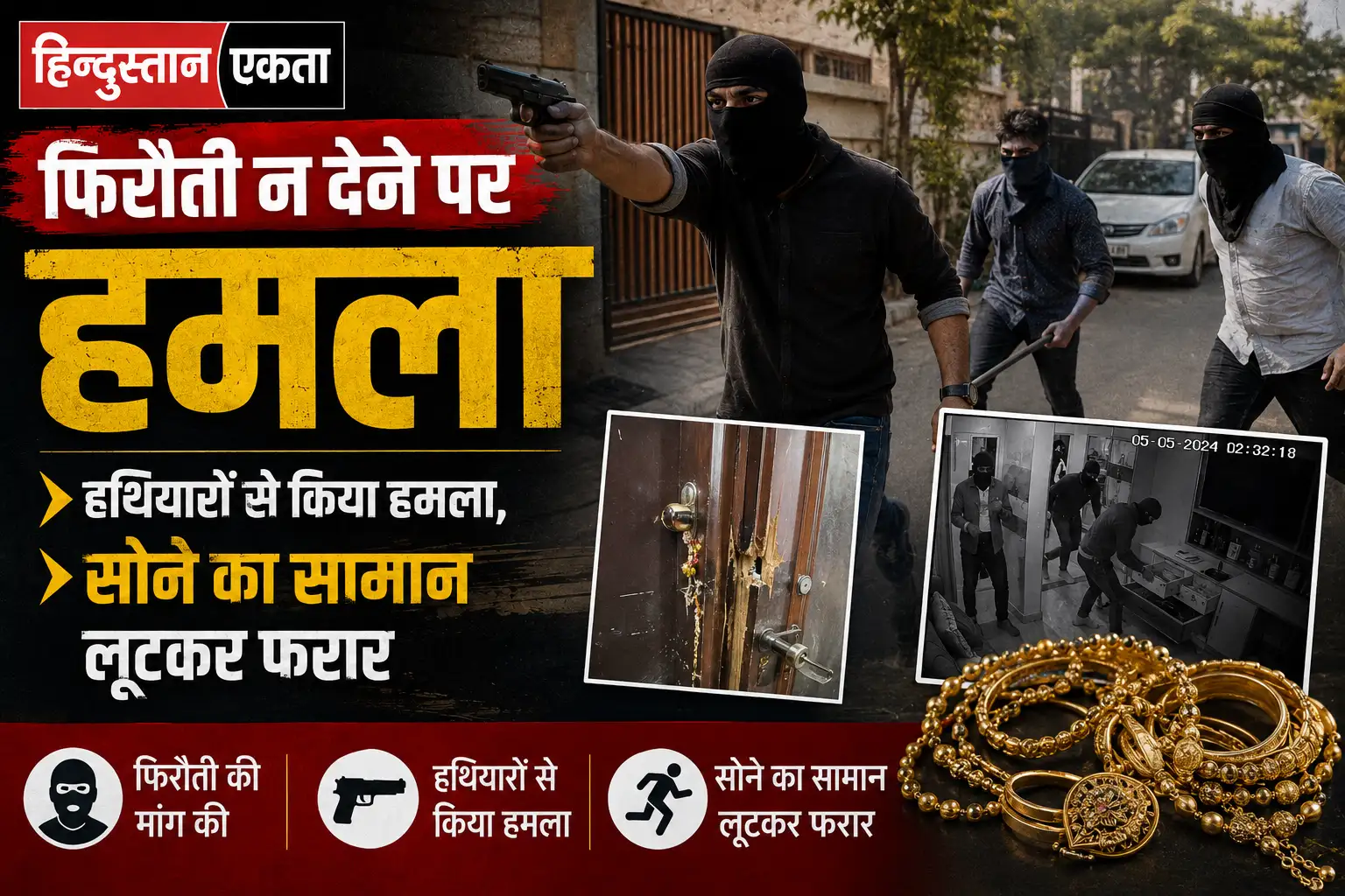 <span class="title-highlight-color">फिरौती न देने पर हमला:</span> हथियारों से किया हमला, सोने का सामान लूटकर फरार