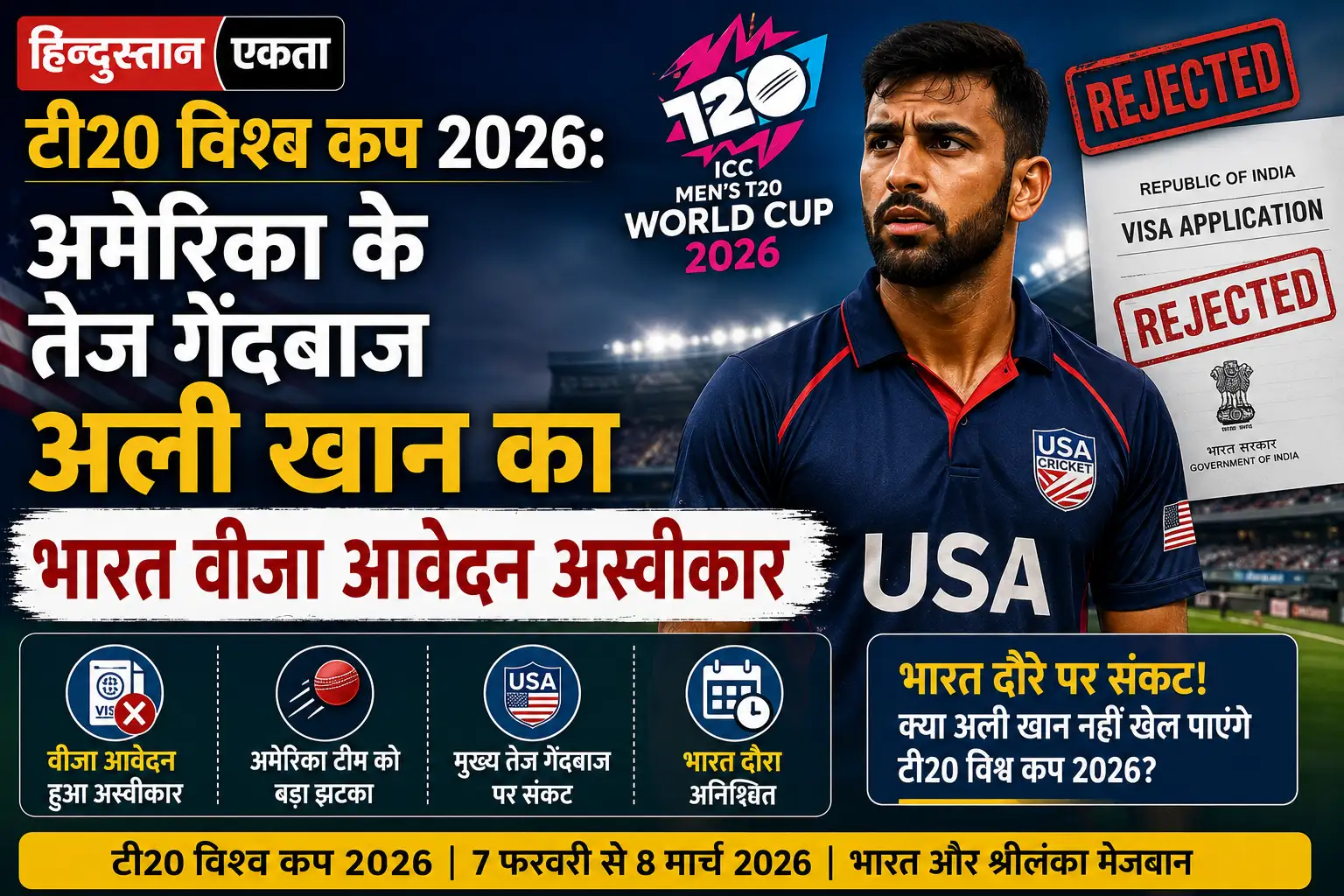 <span class="title-highlight-color">टी20 विश्व कप 2026:</span> अमेरिका के तेज गेंदबाज अली खान का भारत वीजा आवेदन अस्वीकार