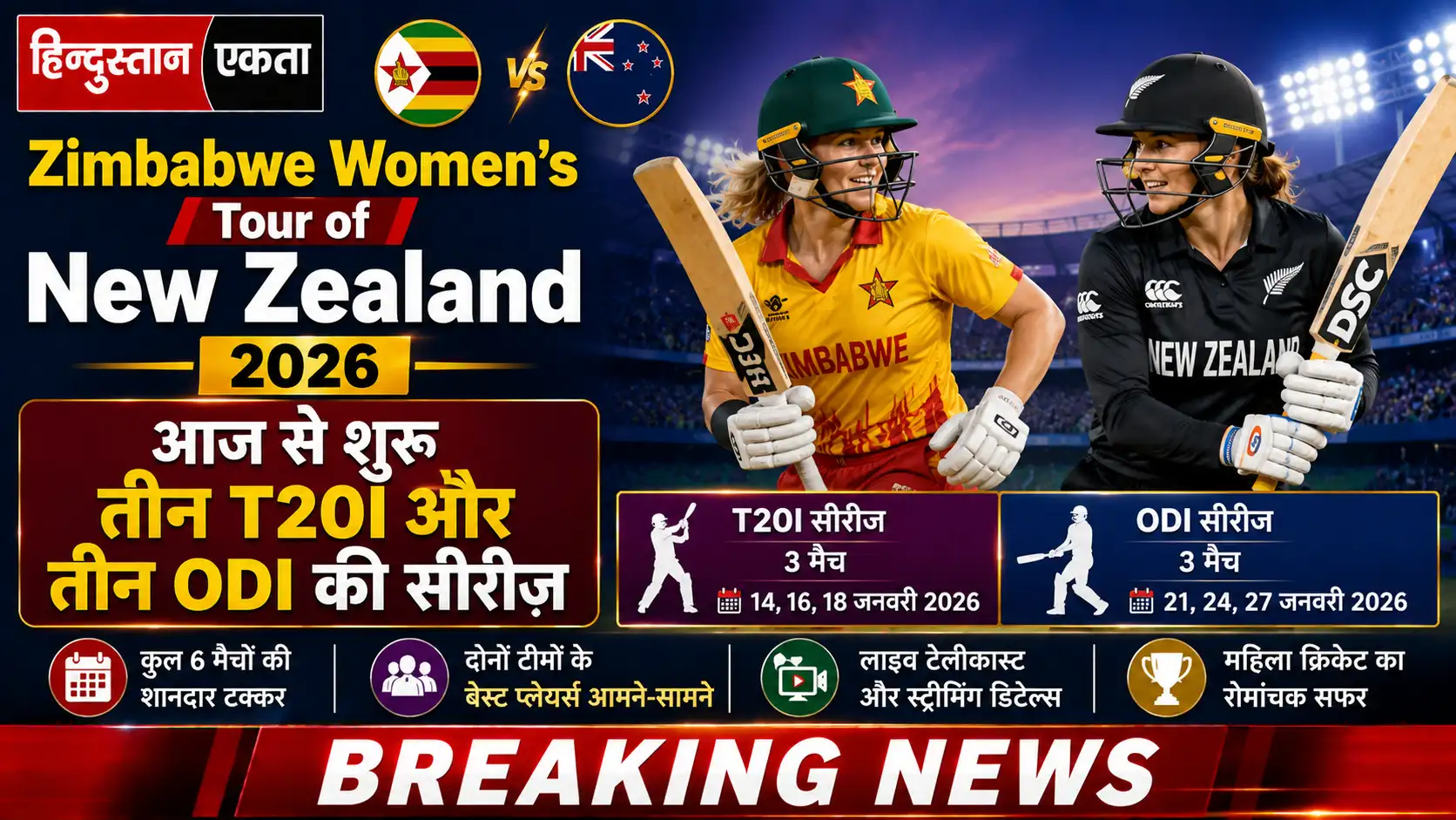 <span class="title-highlight-color">Zimbabwe Women’s Tour of New Zealand 2026:</span> आज से शुरू तीन T20I और तीन ODI की सीरीज