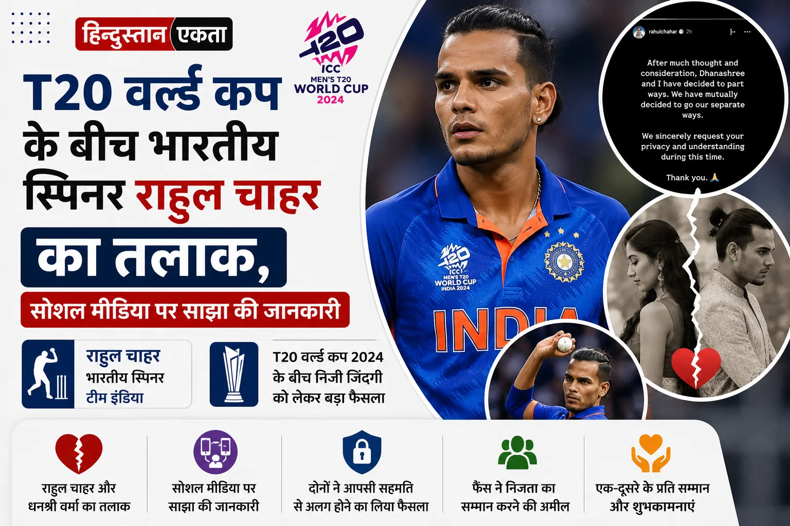 T20 वर्ल्ड कप के बीच भारतीय स्पिनर राहुल चाहर का तलाक, सोशल मीडिया पर साझा की जानकारी