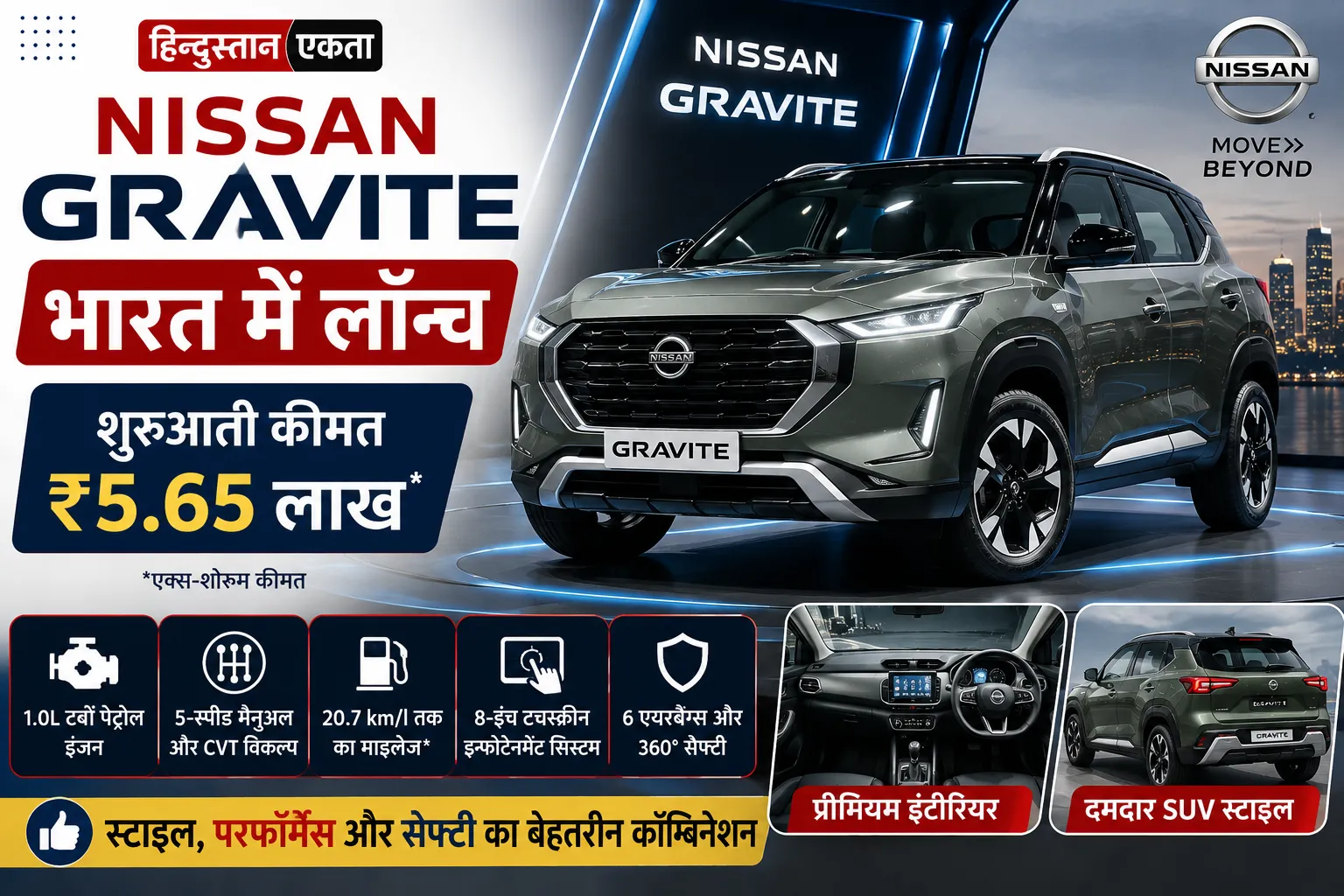 <span class="title-highlight-color">Nissan Gravite भारत में लॉन्च:</span> शुरुआती कीमत ₹5.65 लाख