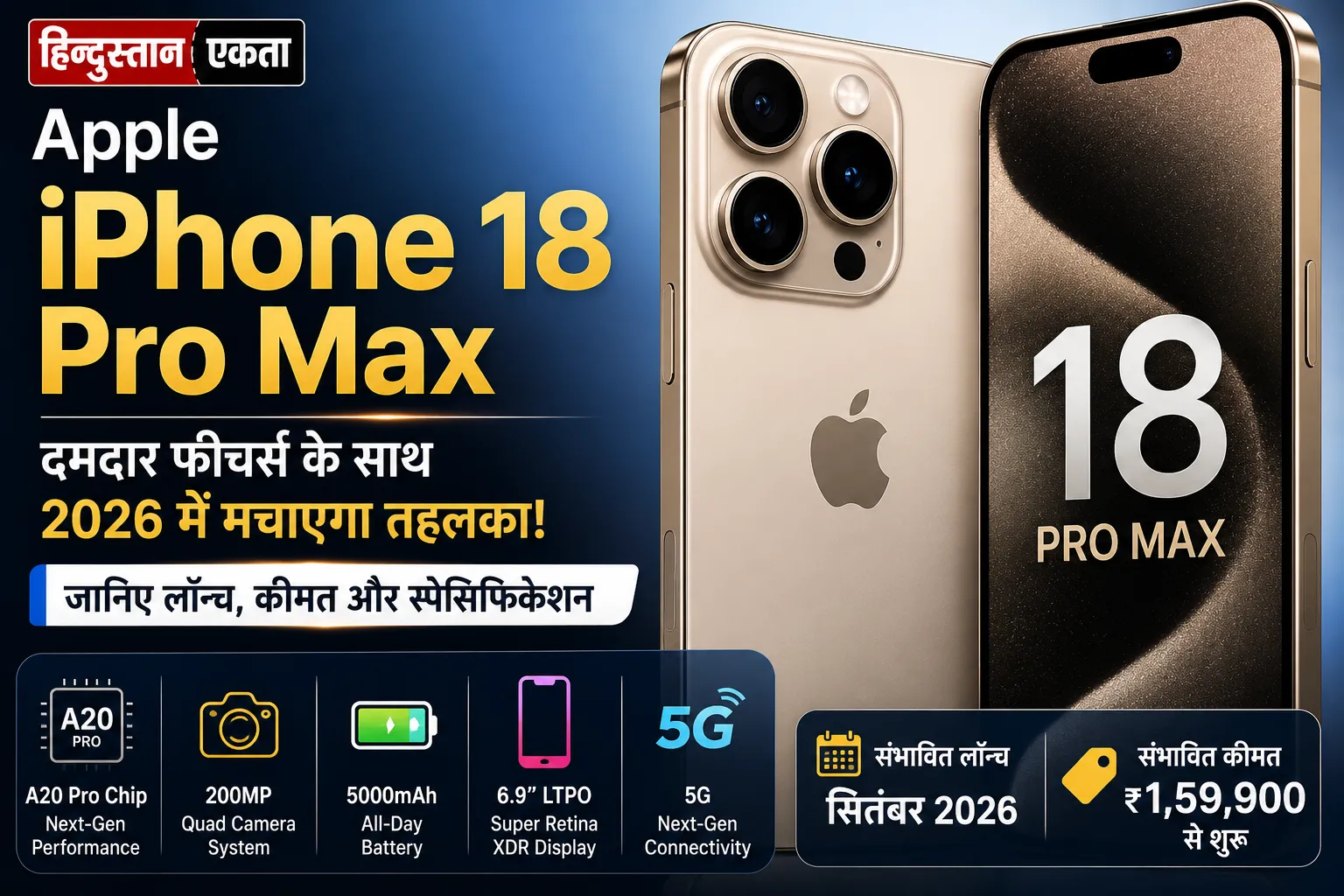 <span class="title-highlight-color">Apple iPhone 18 Pro Max:</span> दमदार फीचर्स के साथ 2026 में मचाएगा तहलका, जानिए लॉन्च, कीमत और स्पेसिफिकेशन