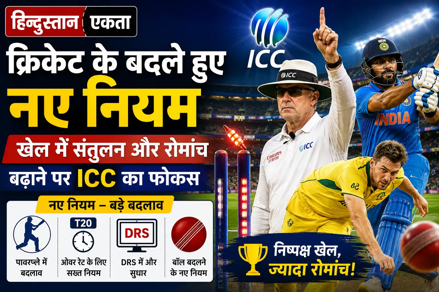 <span class="title-highlight-color">क्रिकेट के बदले हुए नए नियम:</span> खेल में संतुलन और रोमांच बढ़ाने पर ICC का फोकस