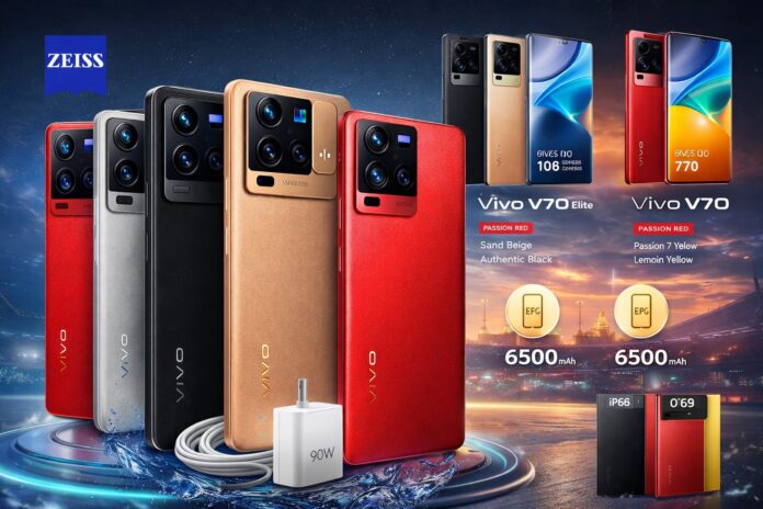 Vivo V70 Elite और V70 ZEISS कैमरा और 6500mAh बैटरी के साथ Vivo V70 सीरीज