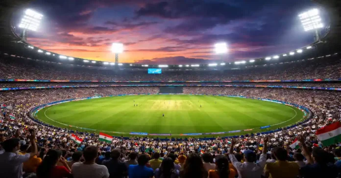 फ्लडलाइट में रोशनी से जगमगाता क्रिकेट स्टेडियम, प्रतीकात्मक तस्वीर