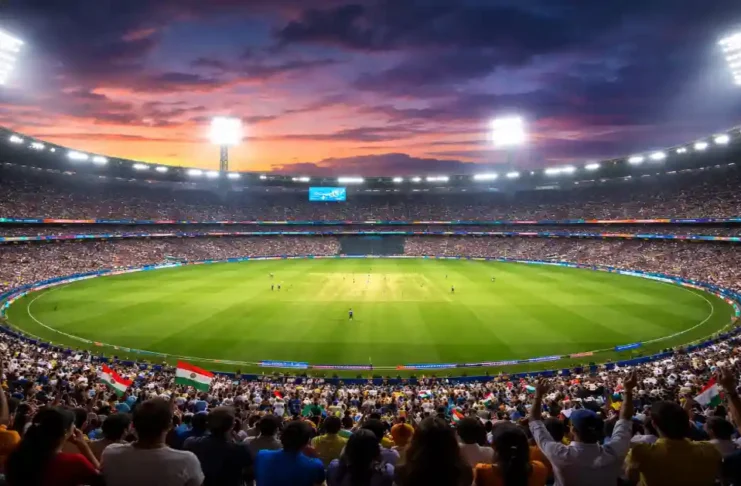 फ्लडलाइट में रोशनी से जगमगाता क्रिकेट स्टेडियम, प्रतीकात्मक तस्वीर