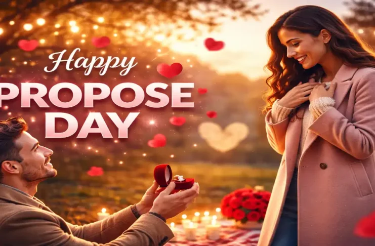 Happy Propose Day couple romantic proposal with ring
