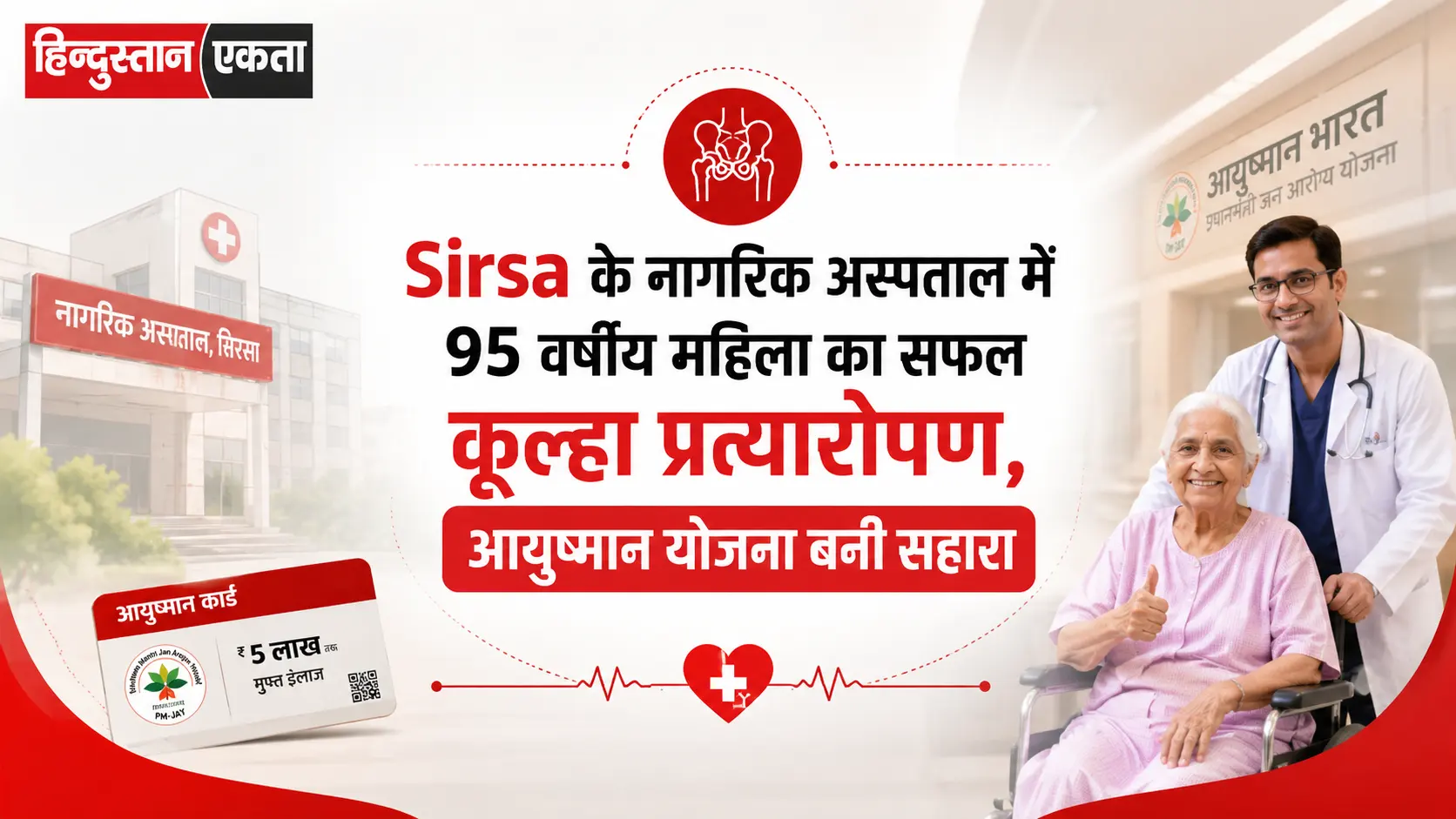 Sirsa के नागरिक अस्पताल में 95 वर्षीय महिला का सफल कूल्हा प्रत्यारोपण, आयुष्मान योजना बनी सहारा