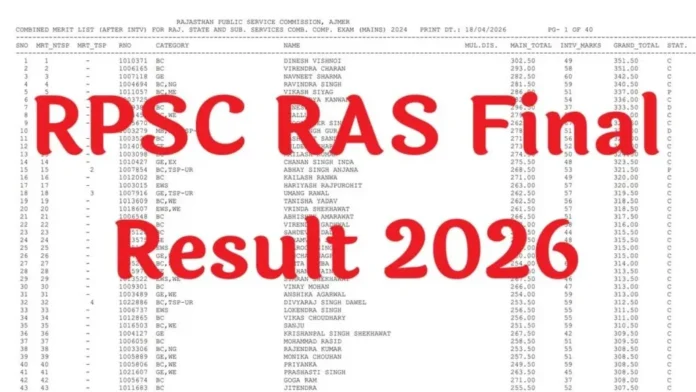 RPSC RAS Final Result 2026 जारी