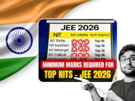 JEE Main 2026: टॉप NITs में CSE के लिए कितनी रैंक चाहिए? JEE 2026 minimum marks and rank required for top NITs CSE with Indian flag background and student pointing at rank list
