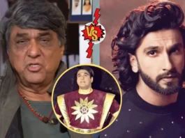 Mukesh Khanna criticizing Ranveer Singh for Shaktimaan role with comparison image highlighting controversy over character suitability