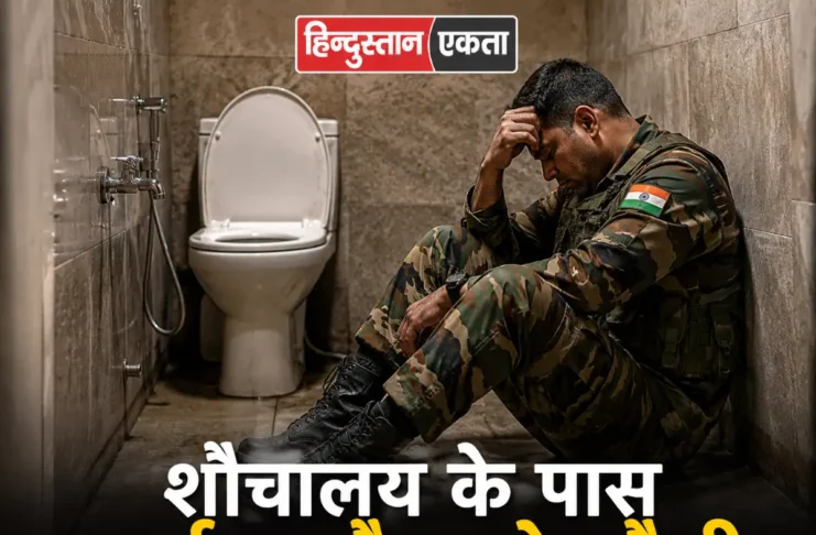 शौचालय के पास फर्श पर बैठा वो फौजी