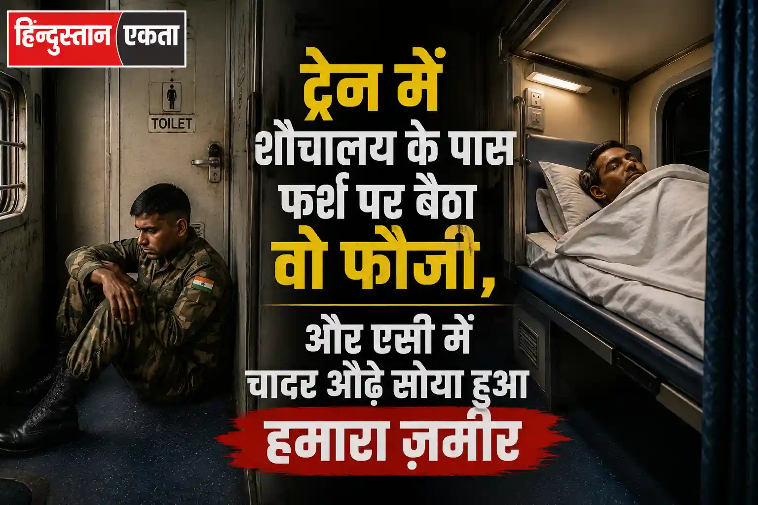 शौचालय के पास फर्श पर बैठा वो फौजी, और एसी में चादर ओढ़े सोया हुआ हमारा ज़मीर