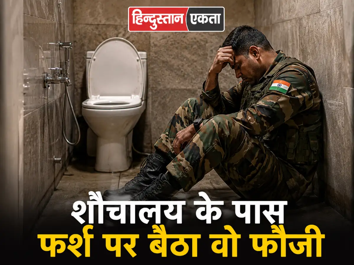 शौचालय के पास फर्श पर बैठा वो फौजी